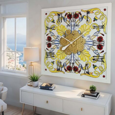 THE GEARS CLOCK Wanduhr mit echten beweglichen Zahnraedern - Italy Collection - 36" Quadratisch - Positano