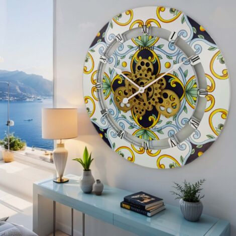 THE GEARS CLOCK Wanduhr mit echten beweglichen Zahnraedern - Italy Collection - 36" Rund - Atrani