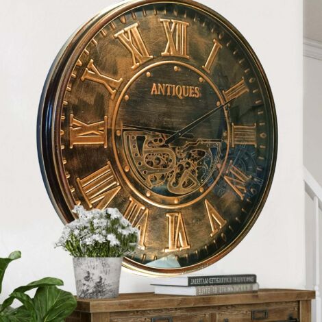 THE GEARS CLOCK Wanduhr mit echten beweglichen Zahnraedern - Luxembourg Collection - 40" Rund - DARK - BROWN