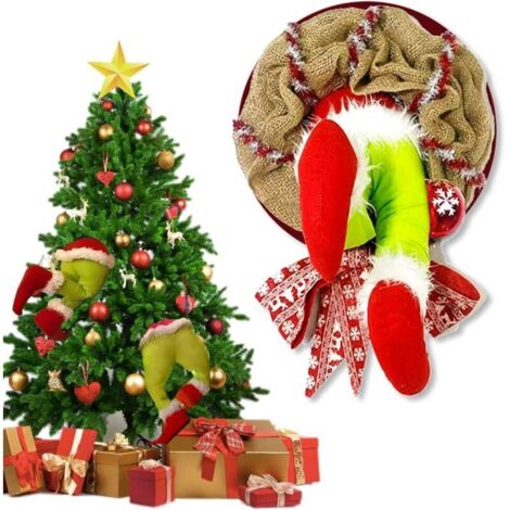 The Grinch Décoration Noel,Couronne de Noel Porte Exterieur,Guirlande Sapin