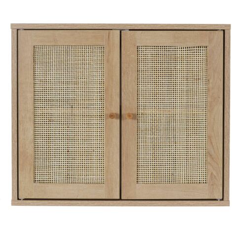 The Home Deco Factory – Armoire murale 2 portes en rotin – Dimensions 60x20x50 cm – Bois et panneaux de particules – Étagères réglables – À fixer au mur