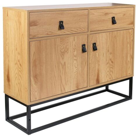 The Home Deco Factory – Buffet en bois et métal 100x29x80 cm – Style industriel – 2 portes et 2 tiroirs – Rangement moderne et esthétique