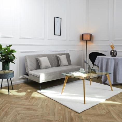 The Home Deco Factory – Canapé convertible 2 places gris clair – Eucalyptus et polyuréthane – Dimensions 168x81cm – Lit 2 places dépliable