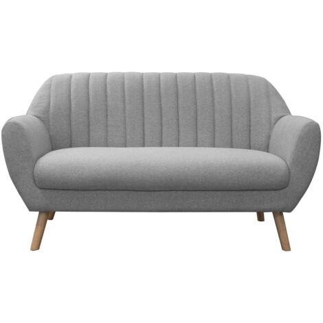 The Home Deco Factory – Canapé 2 places droit en tissu polyester gris – Assise rembourrée – Longueur 142 cm – Profondeur 64 cm – Hauteur 84 cm