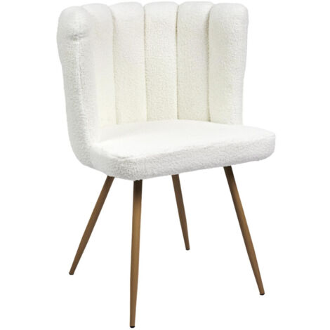 The Home Deco Factory – Chaise bouclette blanche – Rembourrage mousse PU – Structure bois contreplaqué – Pieds métal – Hauteur d'assise 49 cm – Dimensions L. 52 x l. 54 x h. 82,5 cm