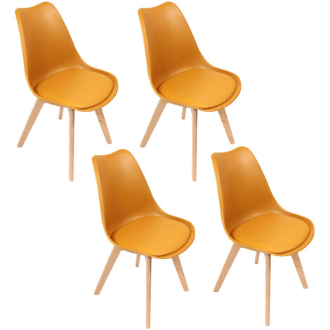 The Home Deco Factory – Chaise scandinave rembourrée jaune – Lot de 4 – Assise ultra-confortable – Pieds en bois brut pour un style moderne
