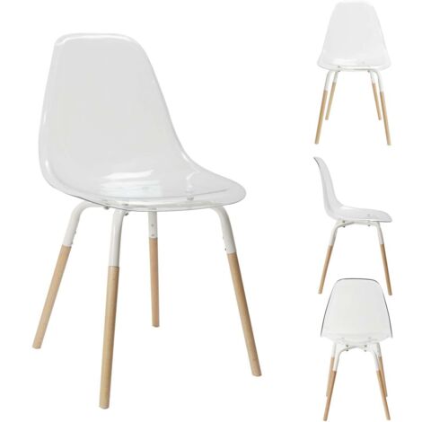 The Home Deco Factory – Chaise scandinave transparente lot de 4 – Structure en bois brut – Confort d'assise optimal – Design épuré pour salon