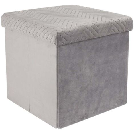 The Home Deco Factory – Coffre pouf pliable en velours gris – Dimensions 38x38x38 cm – Rangement optimisé avec design capitonné – Structure en MDF