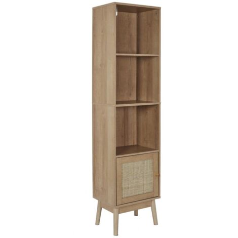 The Home Deco Factory – Colonne de salle de bain 1 porte Bali – Dimensions L. 40 x P. 30 x H. 160 cm – Bois et rotin – Rangement vertical élégant