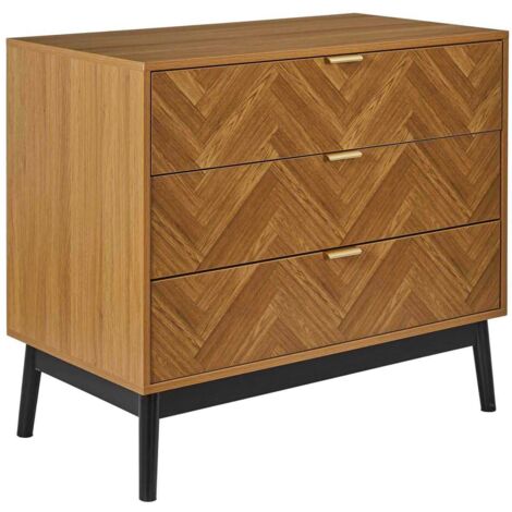 The Home Deco Factory – Commode en bois noir 3 tiroirs – Panneaux de particules et pin – Dimensions 90x49x79 cm – Design brut et naturel
