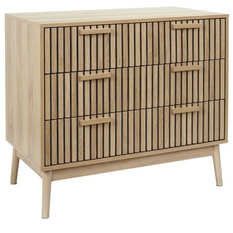 The Home Deco Factory – Commode Klaus en bois MDF et pin – 3 tiroirs – Dimensions L. 90 x P. 49 x H. 79 cm – Style brut et naturel