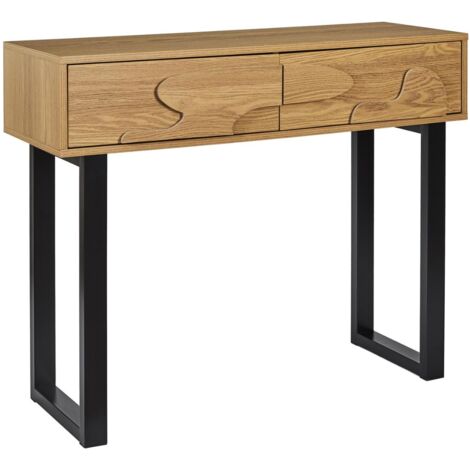The Home Deco Factory – Console 2 tiroirs beige – Dimensions 100x35x80 cm – Structure en MDF et pieds en métal – Rangement pratique pour petits objets