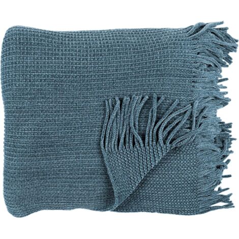THE HOME DECO FACTORY Couverture en chenille de polyester à franges 120 x 150 cm