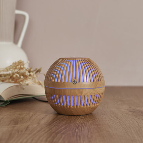 The Home Deco Factory – Diffuseur huile essentielle en bois rond marron – Éclairage changeant – Compact pour ambiance relaxante – Décoration intérieure