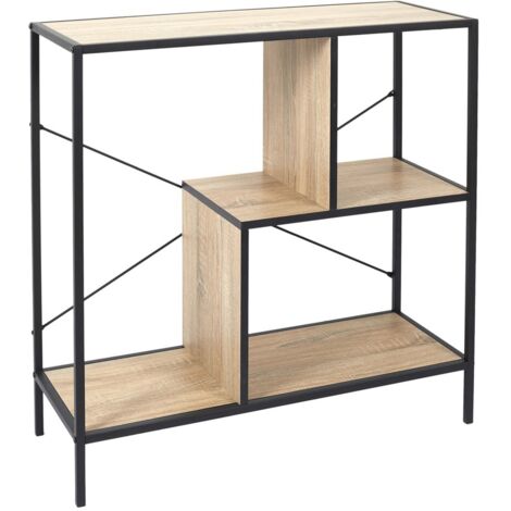 The Home Deco Factory – Etagère 80x30x79,5 cm en métal noir et panneaux de particules – 3 niches de rangement – Style industriel vintage