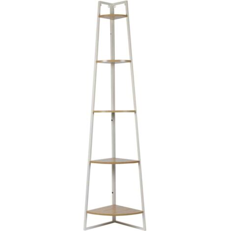 The Home Deco Factory – Étagère murale 5 niveaux en bois et métal – Couleurs blanc et marron – Design moderne pour rangement décoratif