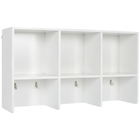 The Home Deco Factory – Étagère murale 3 niches 6 crochets – Bois MDF blanc – Dimensions L 55 x P 15 x H 31 cm – Montage facile pour espaces modernes