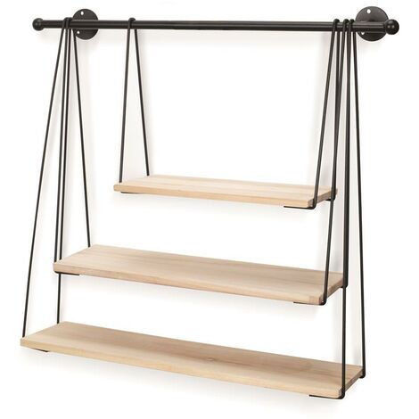 The Home Deco Factory – Étagère murale filaire balancelle 65x20x62 cm – Métal noir – Fixation murale – Rangement contemporain pour livres et objets décoratifs