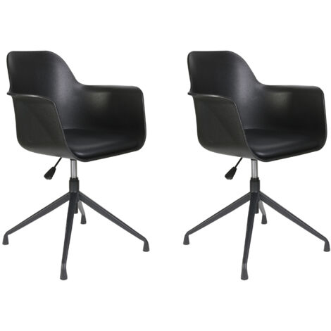 The Home Deco Factory – Fauteuil pivotant Chicago noir – Lot de 2 – Pied pivotant pour mobilité – Confort ergonomique pour bureau moderne