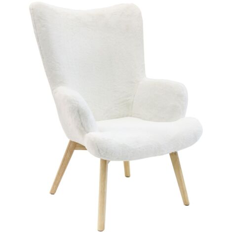 The Home Deco Factory – Fauteuil relax en fourrure blanche – Structure en bois d'hévéa – Rembourrage en mousse PU – Dimensions L. 65 x l. 74 x H. 100 cm