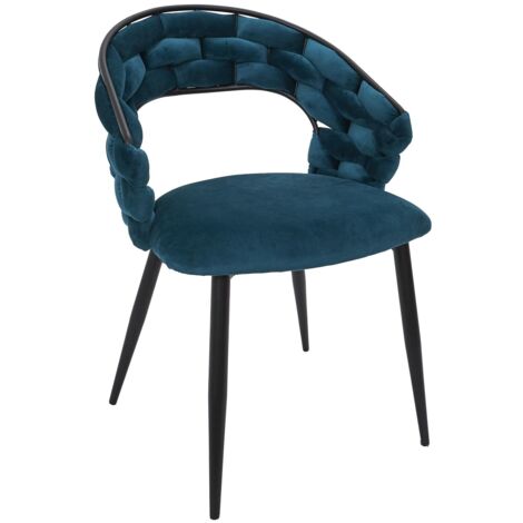 The Home Deco Factory – Fauteuil relax en velours bleu canard – Rembourrage mousse PU – Dimensions L. 62 x l. 54 x h. 83 cm – Design moderne et ergonomique