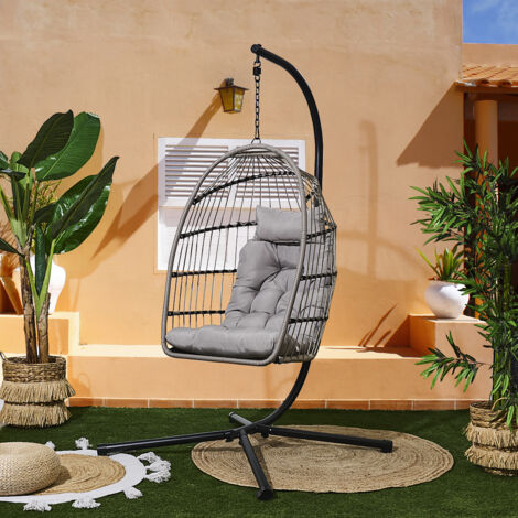 The Home Deco Factory – Fauteuil suspendu gris – Assise moelleuse pour confort – Design suspendu moderne – Intérieur et extérieur