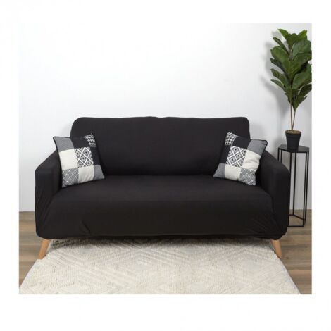 The Home Deco Factory – Housse de canapé extensible 2 places – Dimensions L 170 cm x l 80 cm x h 80 cm – Polyester noir ultra résistant – Lavable en machine