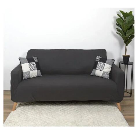 The Home Deco Factory – Housse extensible pour canapé 2 places – Polyester gris ultra résistant – Dimensions L. 170 x l. 80 x H. 80 cm – Lavable en machine à 30°