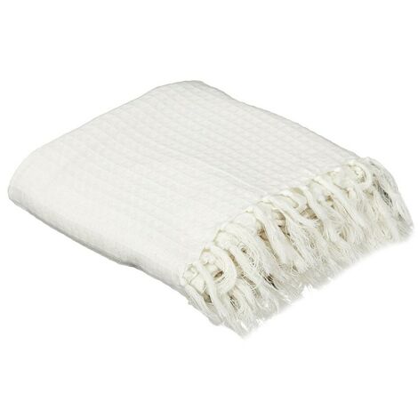 The Home Deco Factory – Jeté de canapé gaufré 170x250 cm en coton ivoire – Tissu 100% coton pour décoration élégante – Couverture intérieure chic
