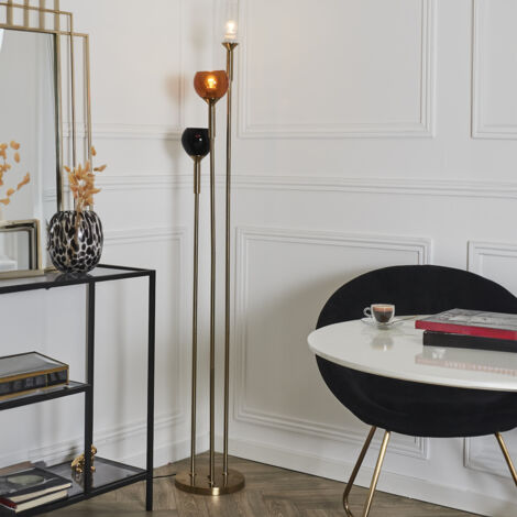 The Home Deco Factory – Lampadaire trépied en verre fumé – Hauteur 1m50 – Style art déco – Éclairage intérieur moderne