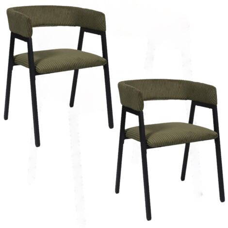 The Home Deco Factory – Lot de 2 fauteuils de salle à manger en velours côtelé – Structure métal noir – Assise confortable – Dimensions 51.5x50.5x71.5cm