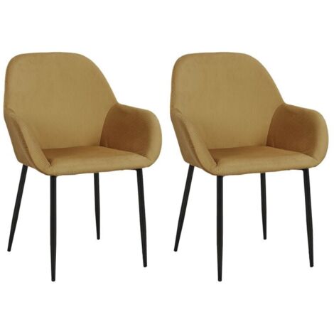The Home Deco Factory – Lot de 2 fauteuils en velours côtelé jaune – Dimensions L. 59 x l. 44.5 x h. 84 cm – Assise profonde en mousse pour confort optimal