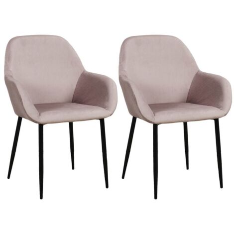The Home Deco Factory – Lot de 2 fauteuils en velours côtelé rose – Dimensions L. 55,7 x l. 59,2 x h. 85 cm – Hauteur d'assise 45,5 cm – 4 pieds métalliques