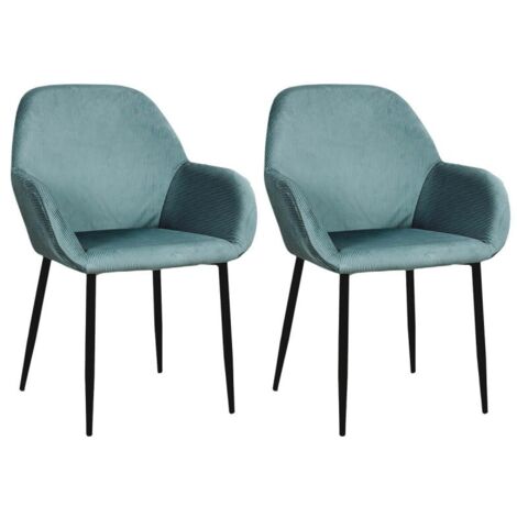 The Home Deco Factory – Lot de 2 fauteuils relax bleu canard en velours côtelé – Rembourrage en polyuréthane – Structure en métal – Dimensions 59x44.5x84 cm