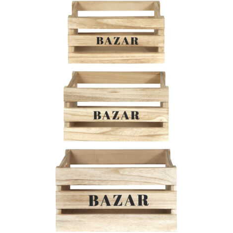 The Home Deco Factory – Lot de 3 cagettes en bois brut – Dimensions 30x20x10 cm – Pour rangement authentique et décoratif – Idéal pour maison vintage