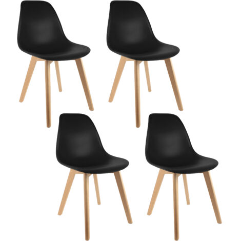 The Home Deco Factory – Chaise scandinave noire avec assise coque en plastique – Pieds en hêtre – Design ergonomique pour salon – Confort optimal