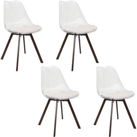 The Home Deco Factory – Lot de 4 chaises transparentes avec coussin côtelé beige – Confort moderne pour salle à manger, bureau ou salon