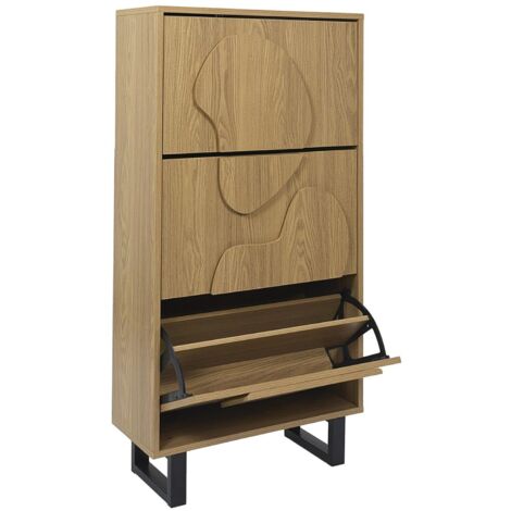 The Home Deco Factory – Meuble à chaussures 3 portes – Structure en MDF et métal – Dimensions 60x24x115 cm – Couleur beige pour entrée ou dressing