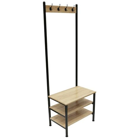 The Home Deco Factory – Meuble porte manteaux 4 crochets 3 étagères – Dimensions L. 60 x P. 40 x H. 175 cm – Composition en particules de bois et acier