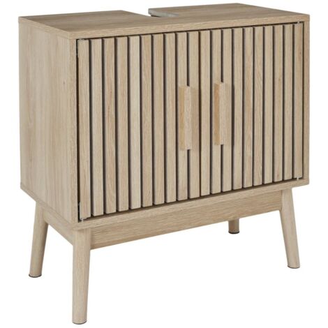 The Home Deco Factory – Meuble sous vasque simple 60x30x70 cm – Panneau de particules et bois – Rangement optimisé pour salle de bain