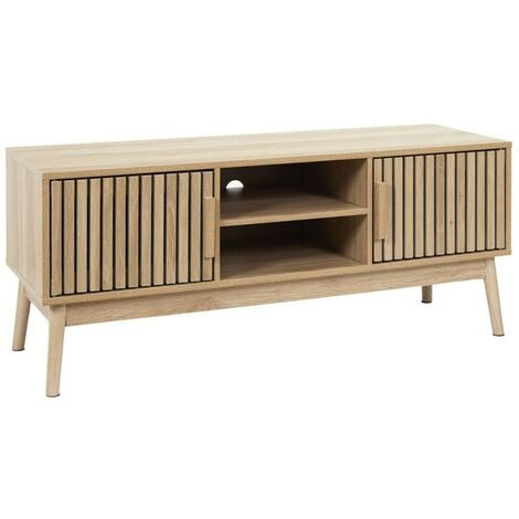 The Home Deco Factory – Meuble TV Klaus – Dimensions L. 117 x P. 40 x H. 48 cm – MDF et pin – 4 cases avec 2 portes – Style contemporain
