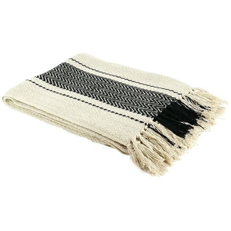 The Home Deco Factory – Plaid berbère à rayures 120x150cm – 42% coton, 31.7% polyester, 9.6% acrylique – Lavable à 30° – Touche ethnique pour intérieur