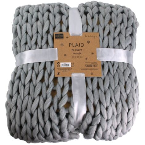 The Home Deco Factory – Plaid en grosse maille chunky gris 120x150cm – Polyester et acrylique – Douceur et confort pour moments cocooning