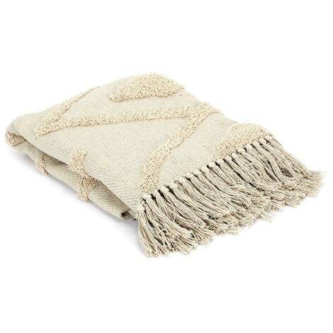 The Home Deco Factory – Plaid ethnique relief losange écru 120x150 cm 100% coton – Douceur et confort pour votre intérieur – Idéal au pied du lit ou sur le canapé