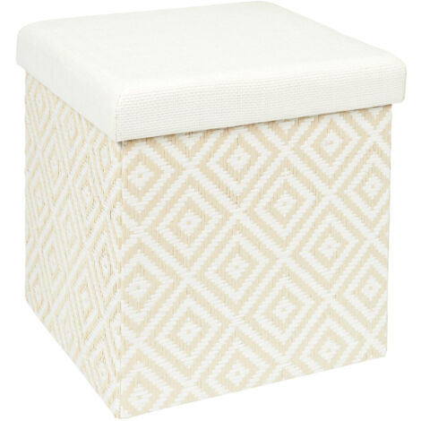 The Home Deco Factory – Pouf coffre pliable tressé 38cm blanc – Rangement pratique – Design carré en papier – Idéal pour décoration intérieure