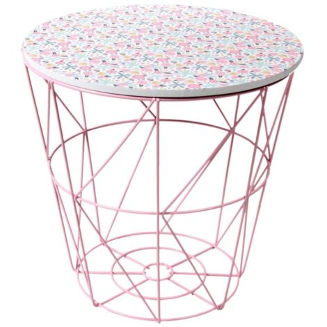The Home Deco Factory – Rangement filaire Liberty – Dimensions 30x30x30 cm – Bois MDF et métal – Pour chambre d'enfant ou petite table basse