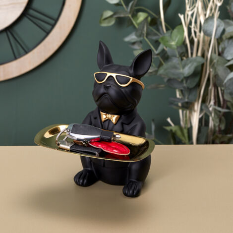 The Home Deco Factory – Sculpture déco bulldog noir vide poche 23cm – Résine – Largeur 19cm – Profondeur 20cm pour entrée ou meuble