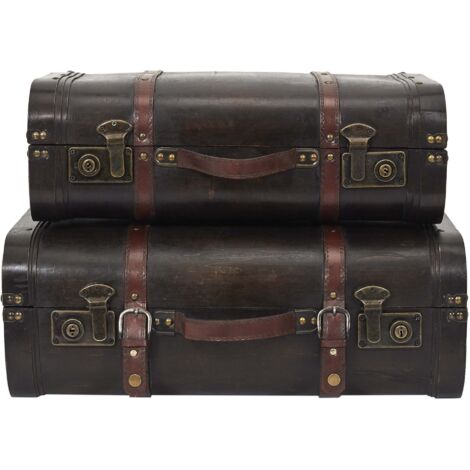 The Home Deco Factory – Set de 2 malles en bois contreplaqué vintage – Dimensions 53x38x20 cm et 48x31x16.5 cm – Décoration et rangement élégants