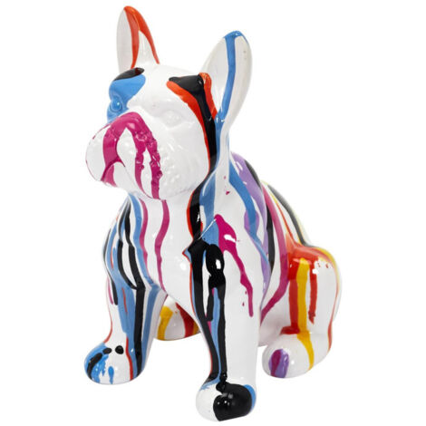 The Home Deco Factory – Bouledogue en céramique 20 cm – Statue colorée en dolomite – Pour décoration intérieure – Dimensions 20x12x19 cm