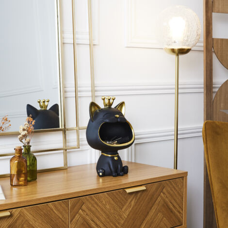 The Home Deco Factory – Statue vide-poche chat noir 25,5 cm – Finitions dorées – Élégante décoration intérieure – Noir et or